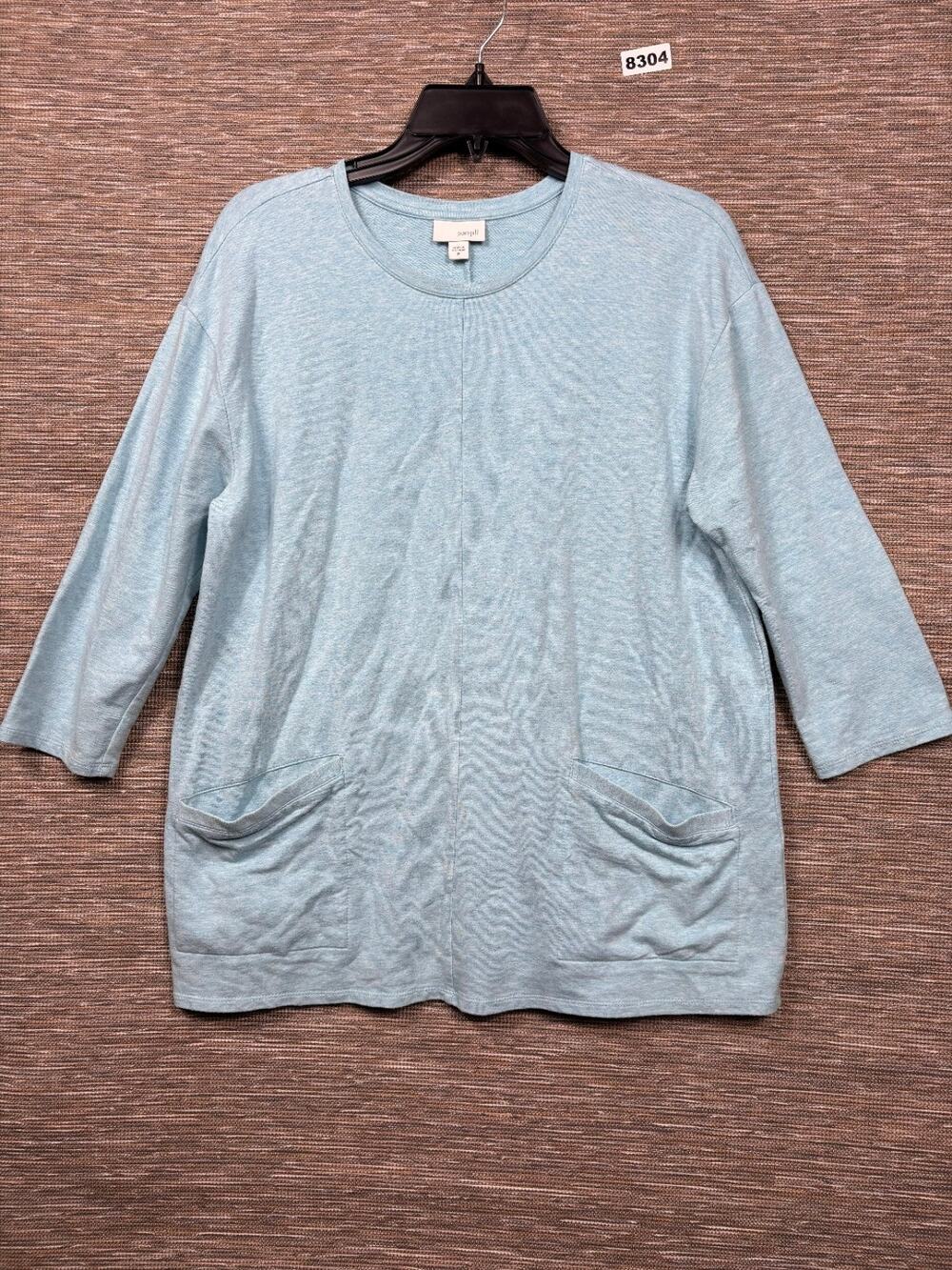 Pure Jill Knit Sweater Womens Size M Baby Blue 3/4 Sleeves Front Pockets